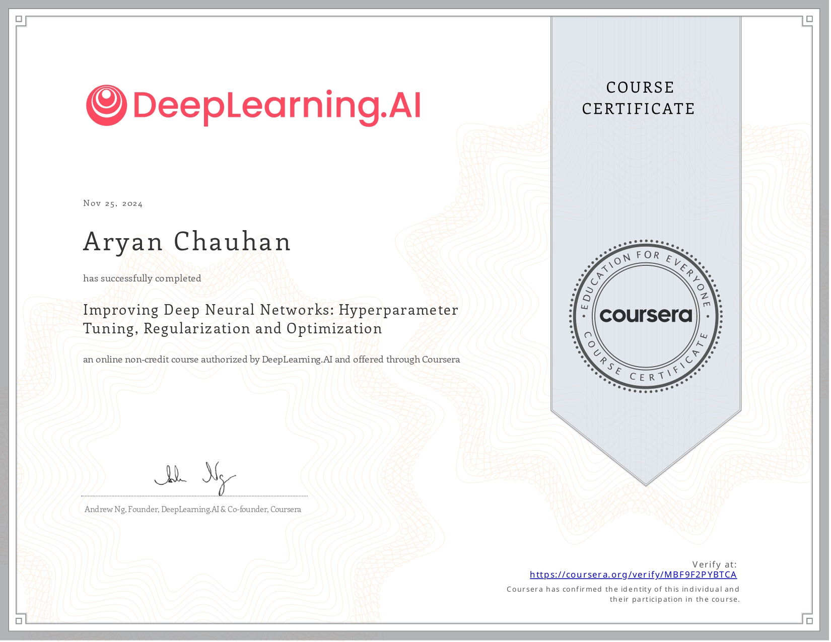 DeepLearning.ai | Improving Deep Neural Networks: Hyperparameter Tuning, Redularization & Optimization